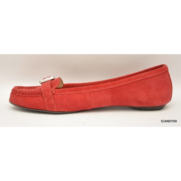 Michael Kors RORY Suede Leather Buckled Moc Loafer Flat Slip-On Red 6 New - Picture 3 of 6